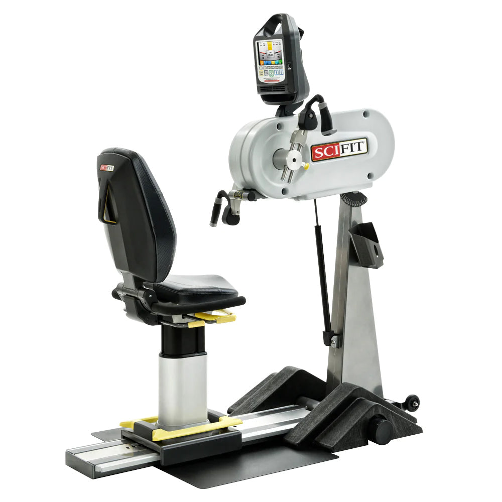 A commercial upper body ergometer with adjustable arm cranks, a sturdy platform, and an Intelli-Fit console.
