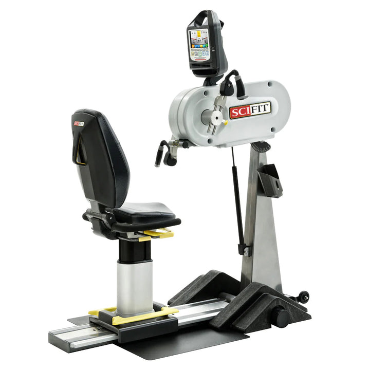 A commercial upper body ergometer with adjustable arm cranks, a sturdy platform, and an Intelli-Fit console.