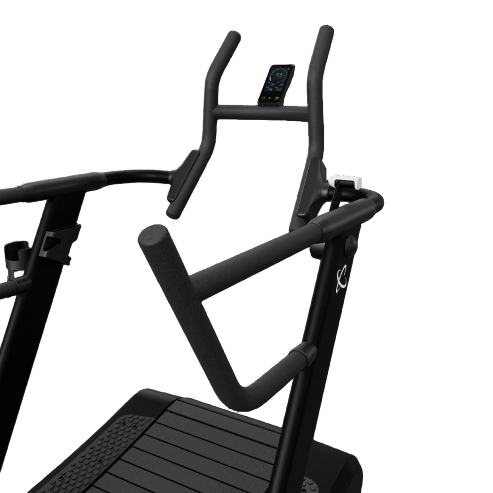 Black elliptical machine on a white background