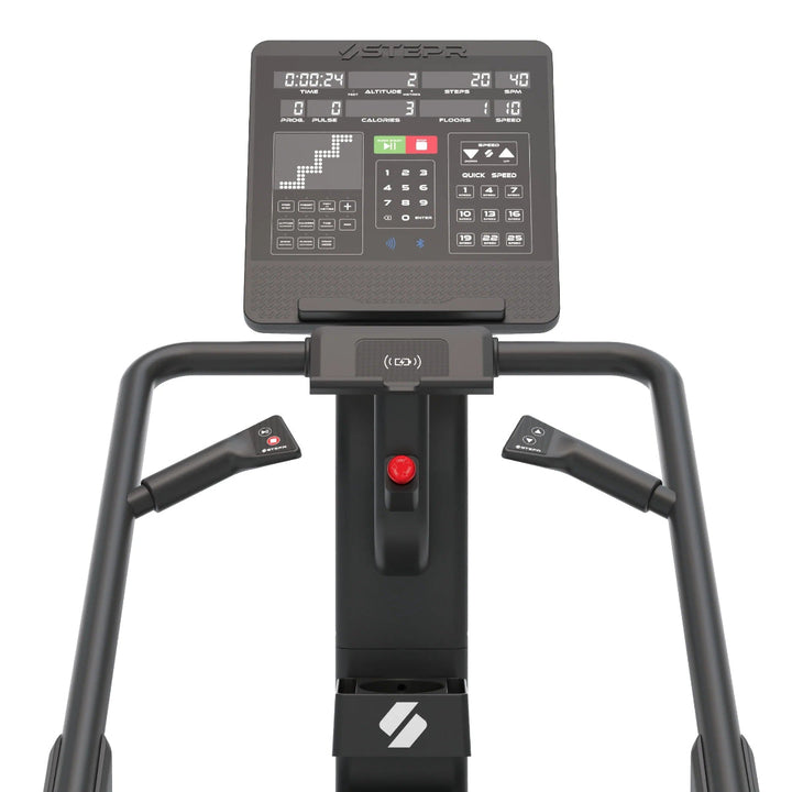 Close-up of a digital display on a piece of exercise equipment with a white background