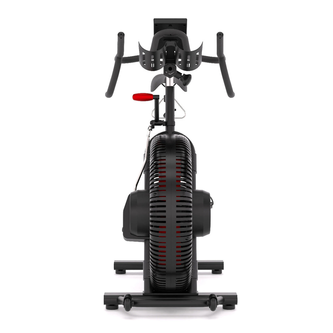 Black exercise bike on a white background