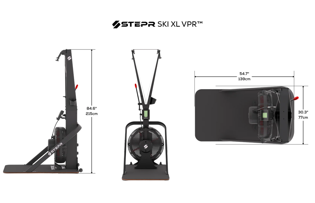 Measurement chart of a STEPR Ski XL VPR product on a white background