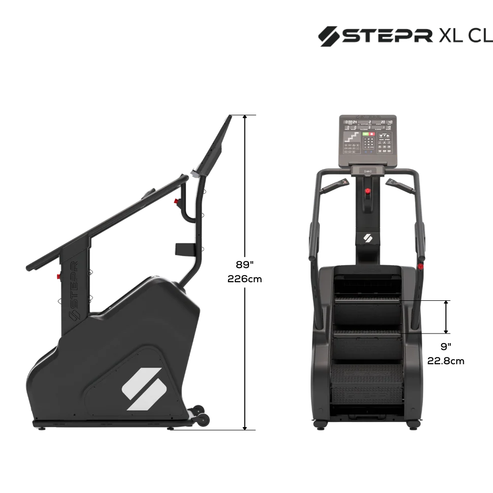 Dimensions and features of a STEPR XL Classic product on a white background